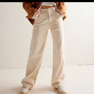 Free People Tinsley Baggy High Rise Straight Leg Jean in Ecru